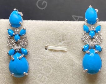 Victorian Turquoise Dangle Earrings: Sterling Silver 925, Handmade