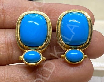 Art Deco Turquoise Dangle Earrings: 14k Gold Finish, Sterling Silver