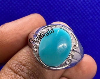 Turquoise Ring: 14k White Gold Plated 925 Sterling Silver Gemstone