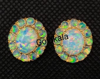 Antique Victorian Natural Opal Earrings: 14k Gold Plated Sterling Silver Dainty Handmade Jewelry