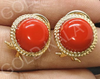 Coral Stud Earrings: 14k Gold Plated Sterling Silver, Handmade Wedding Jewelry