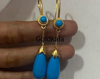 14k Gold Plated Turquoise Drop Earrings: Sterling Silver Wedding Jewelry