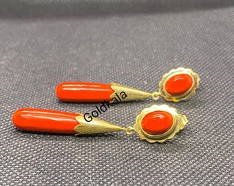 14k Gold Plated Sterling Silver Coral Dangle Earrings