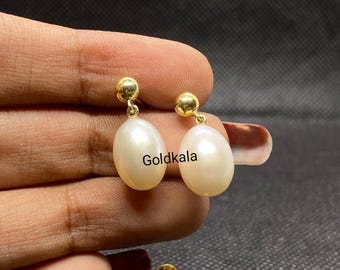 Antique Vintage Freshwater Pearls Wedding Earrings: Drop Earring 14k Gold Plated Sterling Silver 925