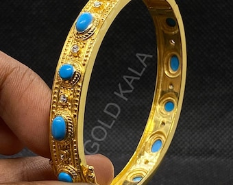 Victorian Turquoise Bangle Bracelet: Sterling Silver 925, 7.5 inch
