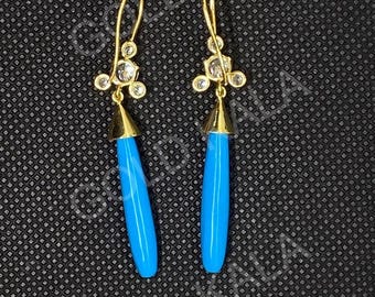 Handmade Turquoise Teardrop Earrings: Sterling Silver 925, Vintage Dangle
