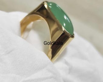 Antique Vintage Oval Green Jade Men's Wedding Ring: 14k Yellow Gold Finish, Sterling Silver 925