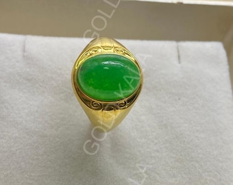 Oval Green Jade Ring: 14k Gold Plated Sterling Silver Unisex Jewelry