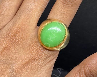 Art Deco Oval Jade Ring: 8.89 Ct Sterling Silver Engagement
