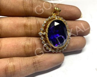 Vintage Amethyst & Diamond Sterling Silver Pendant Necklace - Handmade