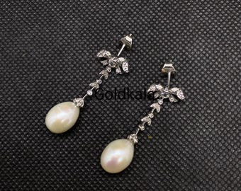 Art Deco Freshwater Pearls Wedding Earrings: Vintage 14k Gold Plated Sterling Silver 925