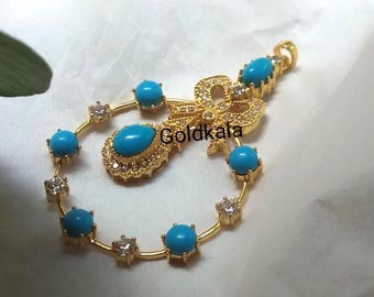 Victorian Turquoise Pendant: 14K Yellow Gold Finish, Sterling Silver