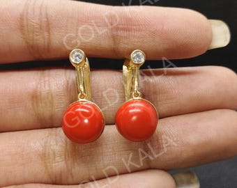 Victorian Coral Stud Earrings: 8Ct Sterling Silver, 14k Gold Plated