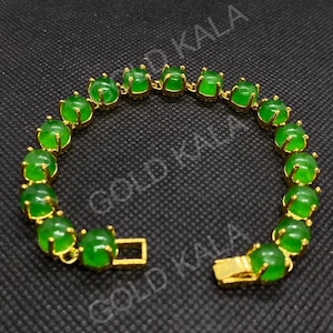 Natural Green Jade Bracelet/Sterling 925Silver 14K Yellow Gold-Plated Real Jade Bracelet/Anniversary gift/ Bracelet/vintage  Bracelet
