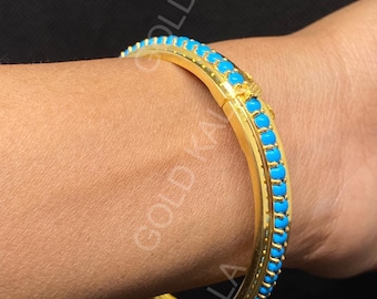 Vintage Turquoise Bangle Bracelet: 14k Gold Plated, 7.5 inch