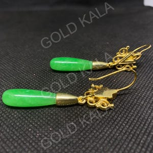Brincos pendentes vintage de jade verde: prata esterlina, feitos à mão