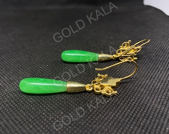 Vintage Green Jade Dangle Earrings: Sterling Silver, Handmade