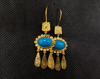 Turquoise Dangle Earrings: 925 Sterling Silver, 14k Gold Plated