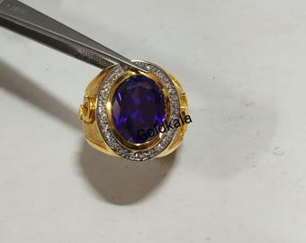Amethyst Men's Ring: Handmade 14k Yellow Gold Finish, Sterling Silver