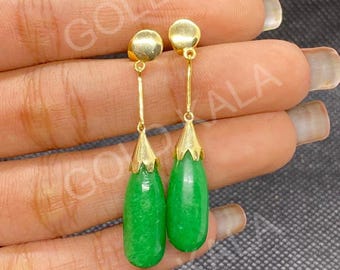 Handmade Sterling Silver 14k Gold Plated Jade Dangle Earrings