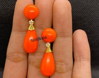 Vintage Coral Dangle Earrings: 29Ct Drop, Sterling Silver, Gold Plated