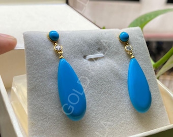 Handmade Turquoise Teardrop Dangle Earrings: Sterling Silver 925, Vintage Wedding Jewelry