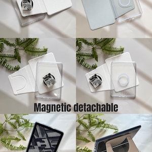 Pu&ograve; includere: Una raccolta di immagini che mostrano una custodia magnetica staccabile per tablet. La custodia &egrave; mostrata in varie configurazioni, tra cui un supporto e una cover protettiva. Il testo "Magnetic detachable" &egrave; visibile.