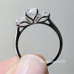 Three Stone Round Cut Moissanite or Lab Grown Diamond Engagement Ring | Trio Cluster 14K Solid Gold Bridal Ring | Anniversary Gifts.