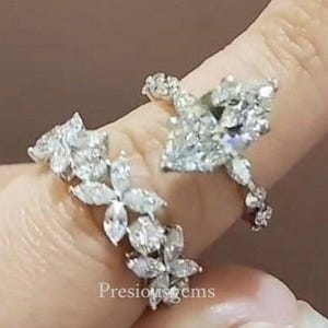 2.5 CT Marquise Cut Moissanite Engagement Ring Set, Marquise Bridal Ring Set, 14K Gold Lab Grown Diamond Wedding Ring Set, Anniversary Rings