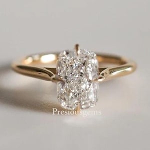 3 CT Elongated Cushion Lab Grown Diamond Engagement Ring Cushion Moissanite Diamond Ring Cathedral Set Cushion 14K Solid Gold Solitaire Ring