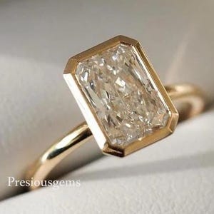 3 CT Elongated Radiant Cut Lab Grown Diamond Ring Radiant Bezel Set Solitaire Engagement Ring Radiant Moissanite Ring 14K Solid Gold Ring.