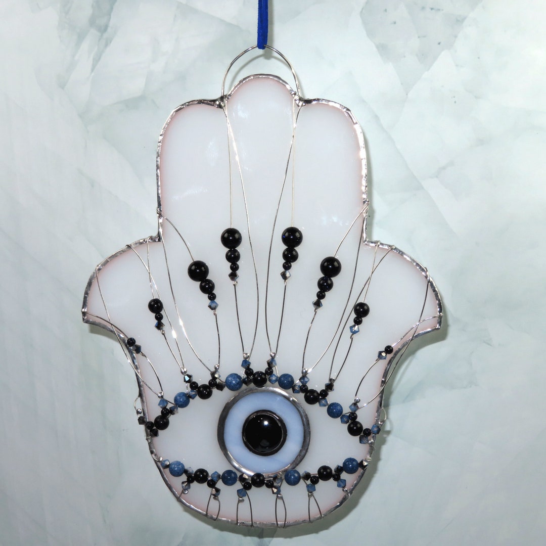 Evil Eye Stained Glass Hamsa Evil Eye Protection, Hand of Fatima, Wired