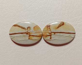 Owyhee Jasper Earring Pair: Scenic Gemstone Cabochons, USA Origin