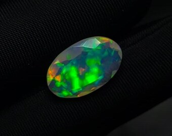 Natural Ethiopian Opal Gemstone – Green Fire Pear Faceted 14x9mm for Jewelry Making