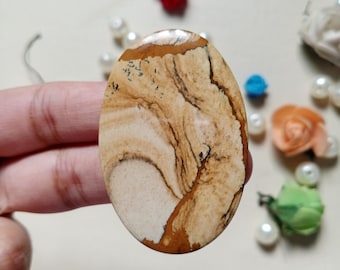 African Queen Jasper Cabochon – Brown Cream Scenic Gemstone, 62.5 Carat