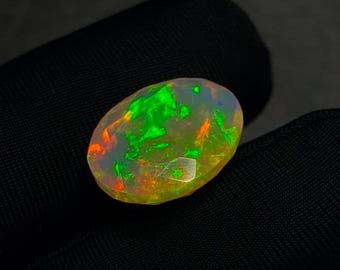 Natural Ethiopian Opal Gemstone – Green Fire Pear Faceted 2 Carat Loose Stone