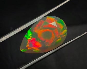 Natural Ethiopian Fire Opal Gemstone – Pear Faceted Multicolor Play of Color (18x12x7 mm)