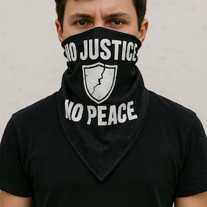 Protest Bandana Face Mask – &quot;No Justice No Peace&quot; | All-Over Print Triangle Bandana