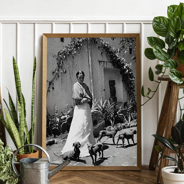 Impresión rara de retrato vintage en blanco y negro de Frida Kahlo