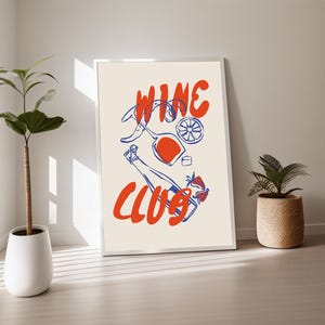 Tell Me When Poster Retro Wine Print, Cheers Printable Art Red & Blue Trendy Wall Art, Cin Cin Poster, Bar Cart Decor Fun Wall Art