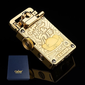 Accendino a cherosene vintage in stile Steampunk – Incisioni asiatiche o elegante pelle – Ricaricabile e da collezione