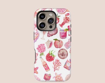 Pink Coastal Collage Design Phone Case, iPhone 16 15 14 13 12 11 Plus Pro Mini Max MagSafe Case, Samsung S25 S24 S23 S22 Ultra