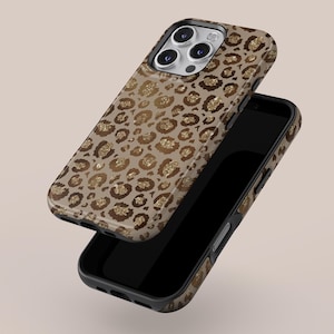 Glittrigt leopardmönster mobilskal, iPhone 16 15 14 13 12 11 Plus Mini Pro Max MagSafe-skal, Samsung Galaxy S25 S24 S23 S22 Ultra