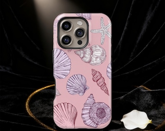 Pastel Ocean Shell Design Phone Case, iPhone 17 16 15 14 13 12 11 Plus Pro Mini Max MagSafe Case, Samsung S25 S24 S23 S22 S21 S20 Ultra