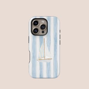 Nautical Sailboat Striped Design Phone Case, iPhone 16 15 14 13 12 11 Plus Pro Mini Max MagSafe Case, Samsung S25 S24 S23 S22 Plus Ultra