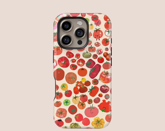 Cute Tomato Pattern Design Phone Case, iPhone 16 15 14 13 12 11 Plus Pro Max MagSafe Case, Samsung S25 S24 S23 S22 Plus Ultra