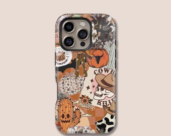 Western Halloween Pattern Design Phone Case, iPhone 17 16 15 14 13 12 11 Plus Pro Mini Max MagSafe Case, Samsung S25 S24 S23 S22 S21 Ultra