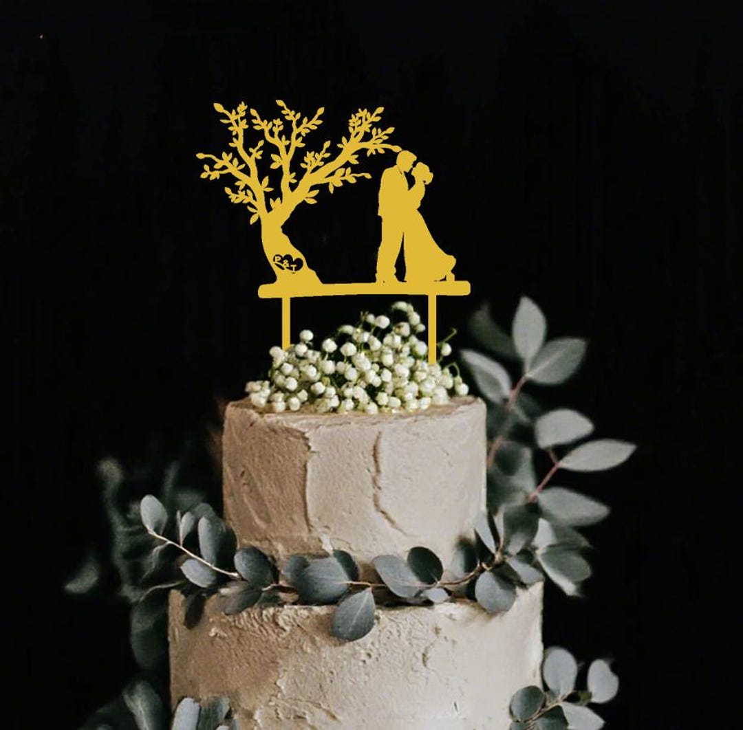 Custom Initial Letters Cake Topper,cake Topper With Lovers and Tree ...