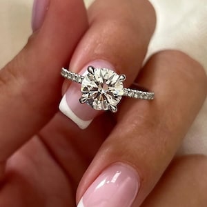 2 CT Round Diamond Pave Engagement Ring | 14k White Gold | Solid Gold Wedding Ring | Anniversary Gift for Her | Hidden Halo Ring