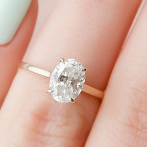 Classic Oval Moissanite Engagement Ring | Thin Band Yellow Gold Ring | Hidden Halo Bridal Ring | 14K 18K Gold Promise Ring For Her